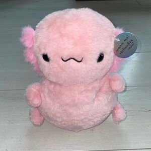 Heat & Hug Assuring Pink Plush Axolotl Button Back for Microwave Warming Pack